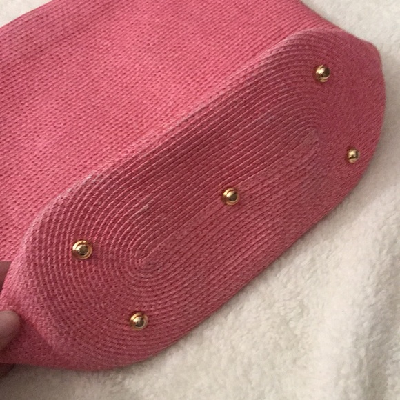ERIC JAVITS pink squishee woven straw tote purse handbag green lining gold hrdwr - Picture 3 of 5
